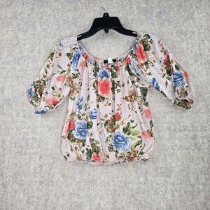 Deb Womens Floral Off-Shoulder Blouse Multicolor Lightweight Stretch Fabric